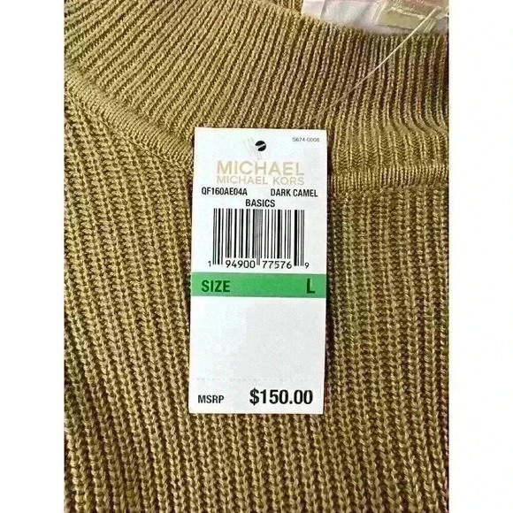 NEW! MICHAEL Michael Kors Women's L Faux Fur Cuff Sweater In Dark Camel NWT $150 - Picture 2 of 3